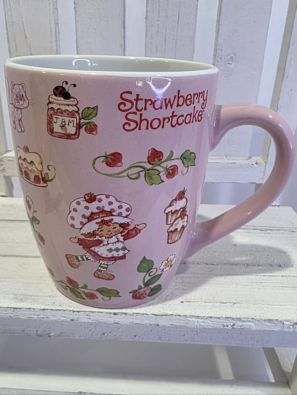 🍓Strawberry Shortcake & Custard the Cat Pink Latte Mug - Brand New